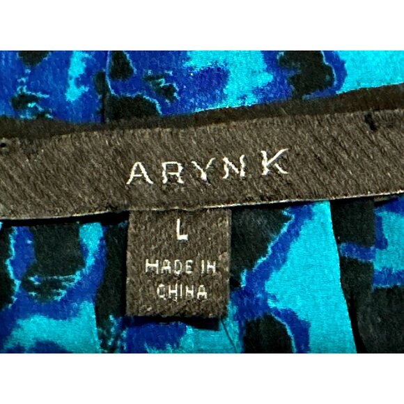 Arynk Large Blue Black Mulberry Silk Sheer Leopard Animal Print Blouse City Styl - Picture 8 of 11